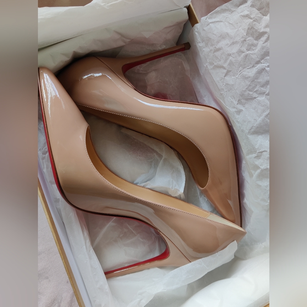 Christian Louboutins ,blush beige with  red bottoms.  Size 6